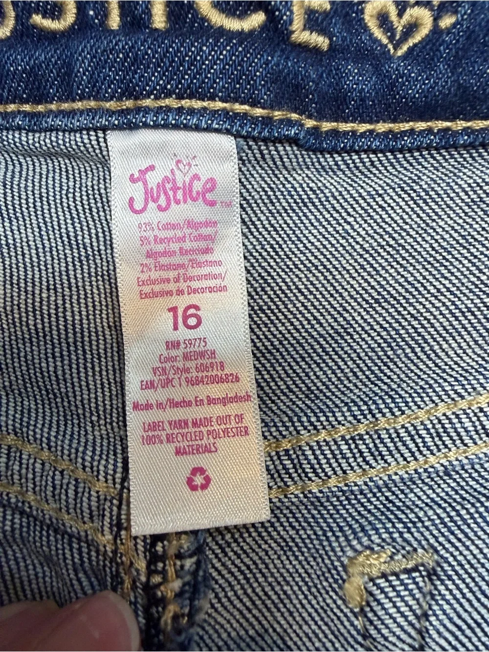 Justice Girls Size 16 Rainbow Embroidered Distressed Cuffed Denim Shorts